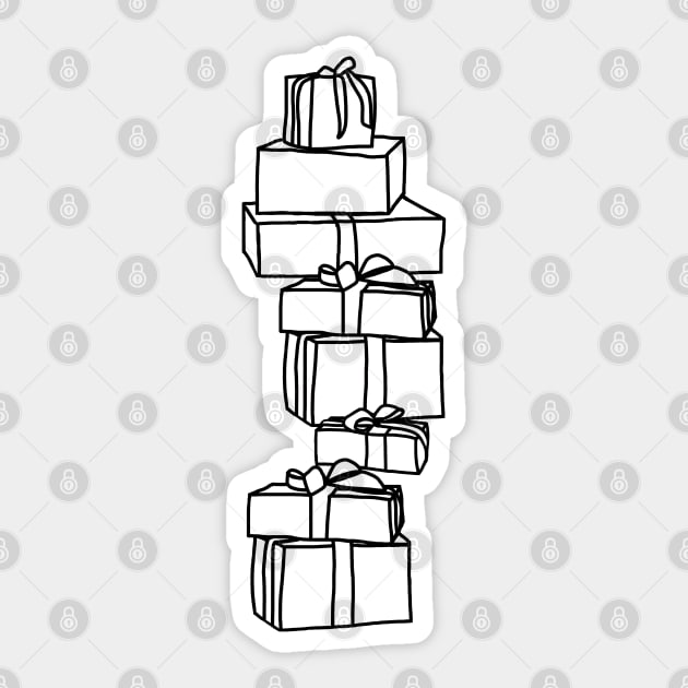 Lots of Christmas Gift Wrapped Presents Line Drawing Sticker by ellenhenryart